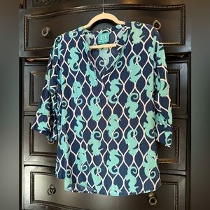 Escapada XL, sea horse pattern top with 3/4 sleeves